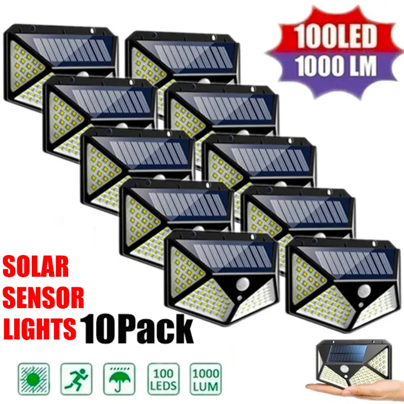 1/2/4/6/10PCS 100 LED Solar Wall Lamp 4 Sides Luminous With Motion Sensor Outdoor Garden Courtyard Waterproof Wall Light