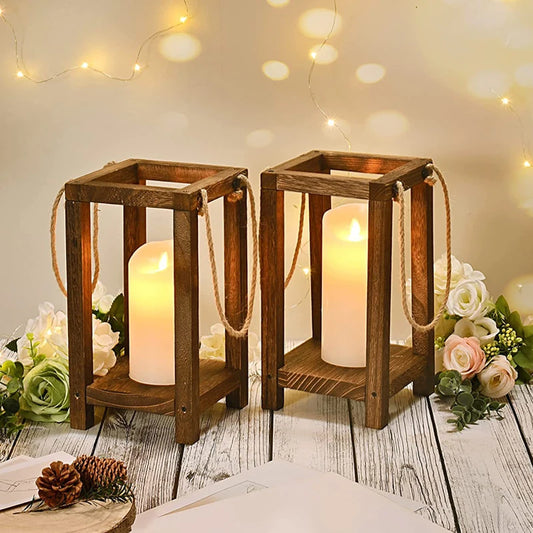 Vintage Solid Wooden Candle Holder Hanging Lantern Candlestick Decoration Dining Table Centerpiece Ornaments Wedding Party Gifts