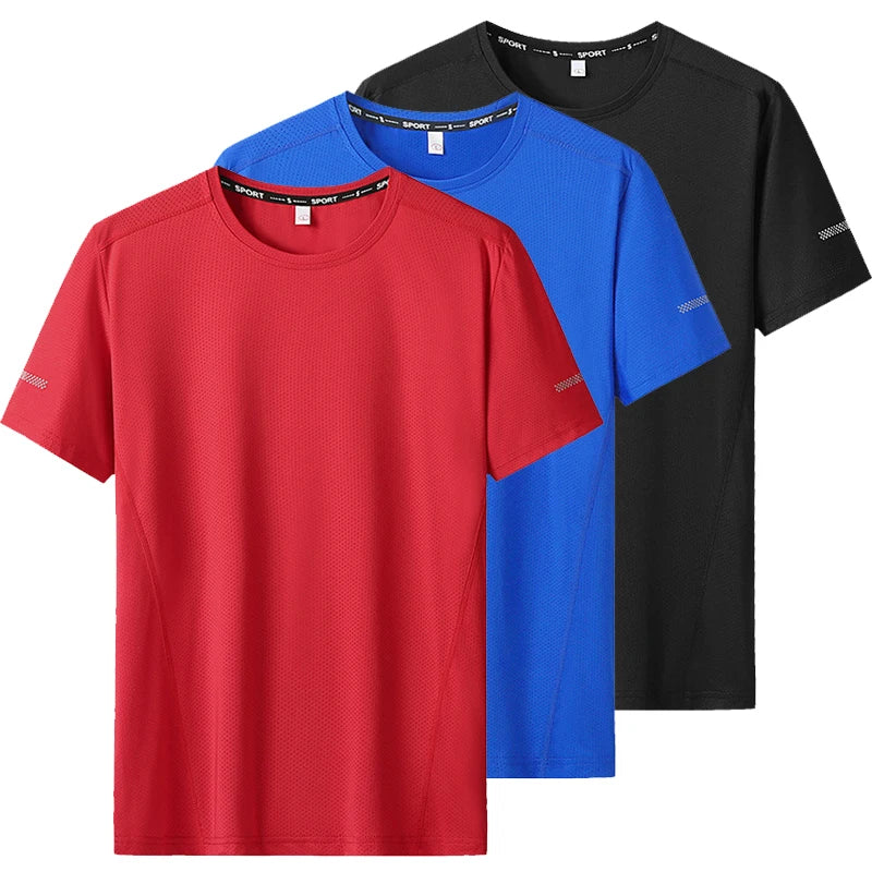 3pcs Summer Sport T-shirt for Men Plus Size 6XL/7XL Quick Dry Tees Oversized Round Neck Short Sleeve Fitness Running T-shirt