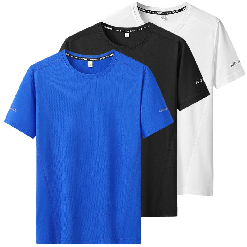 3pcs Summer Sport T-shirt for Men Plus Size 6XL/7XL Quick Dry Tees Oversized Round Neck Short Sleeve Fitness Running T-shirt