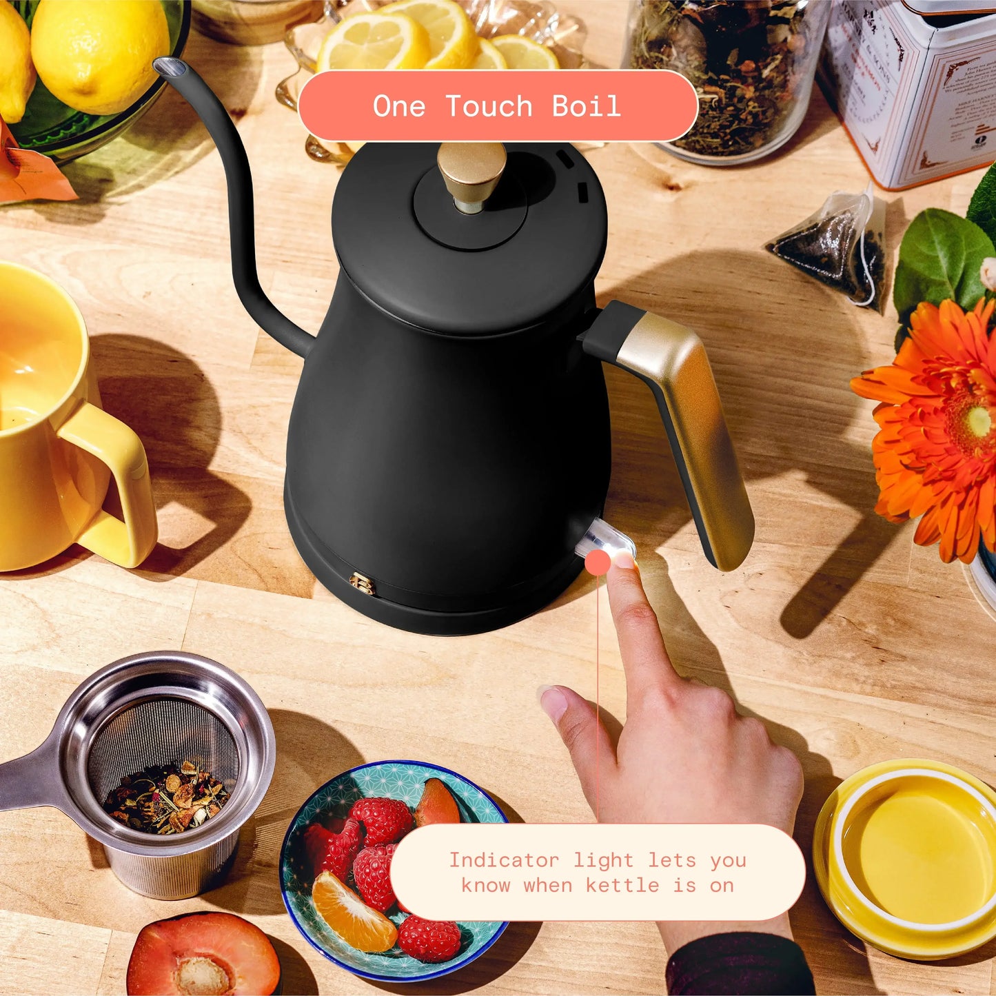 Beautiful 1.0L Electric Gooseneck Kettle, Black Sesame by Drew Barrymore