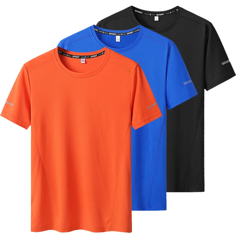 3pcs Summer Sport T-shirt for Men Plus Size 6XL/7XL Quick Dry Tees Oversized Round Neck Short Sleeve Fitness Running T-shirt