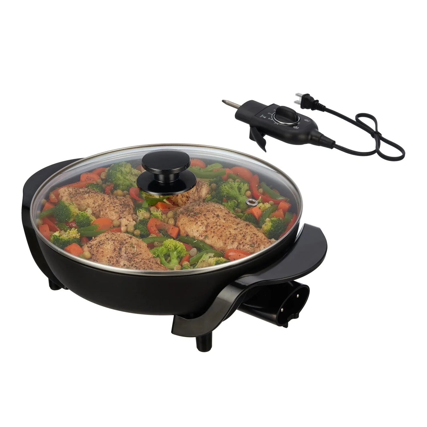 Round Nonstick Electric Skillet with Glass Cover, Black