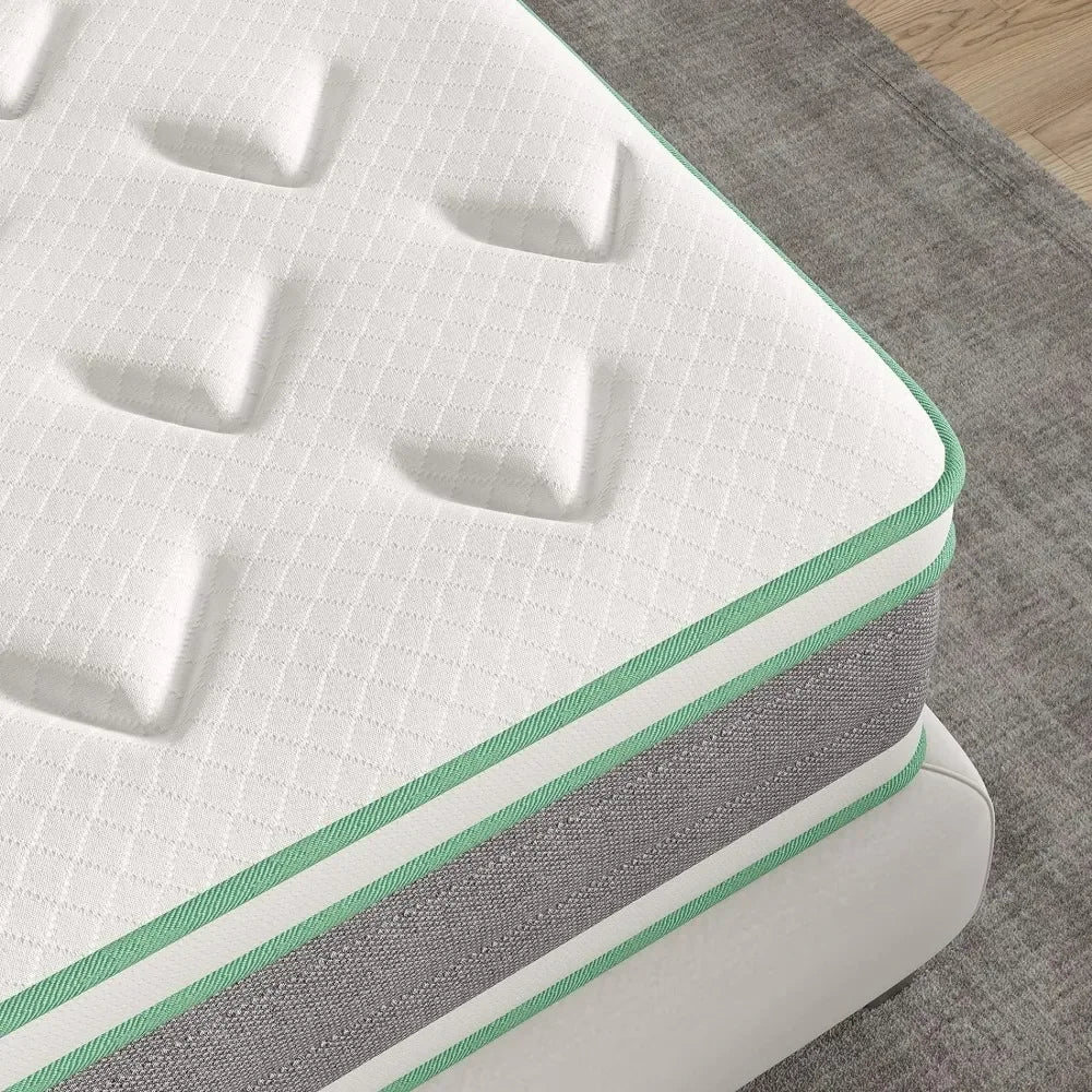 12" Queen Mattress Box, Built-in Spring Mattress, Gel Memory Foam, Medium Firmness Mattress with Pillows