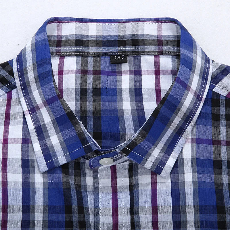 Summer Men Shirt Plaid Cotton  Short Sleeve Plus Size 6XL 7XL 8XL 10XL Blue 2024 Oversize Formal Casual Designer High Quality