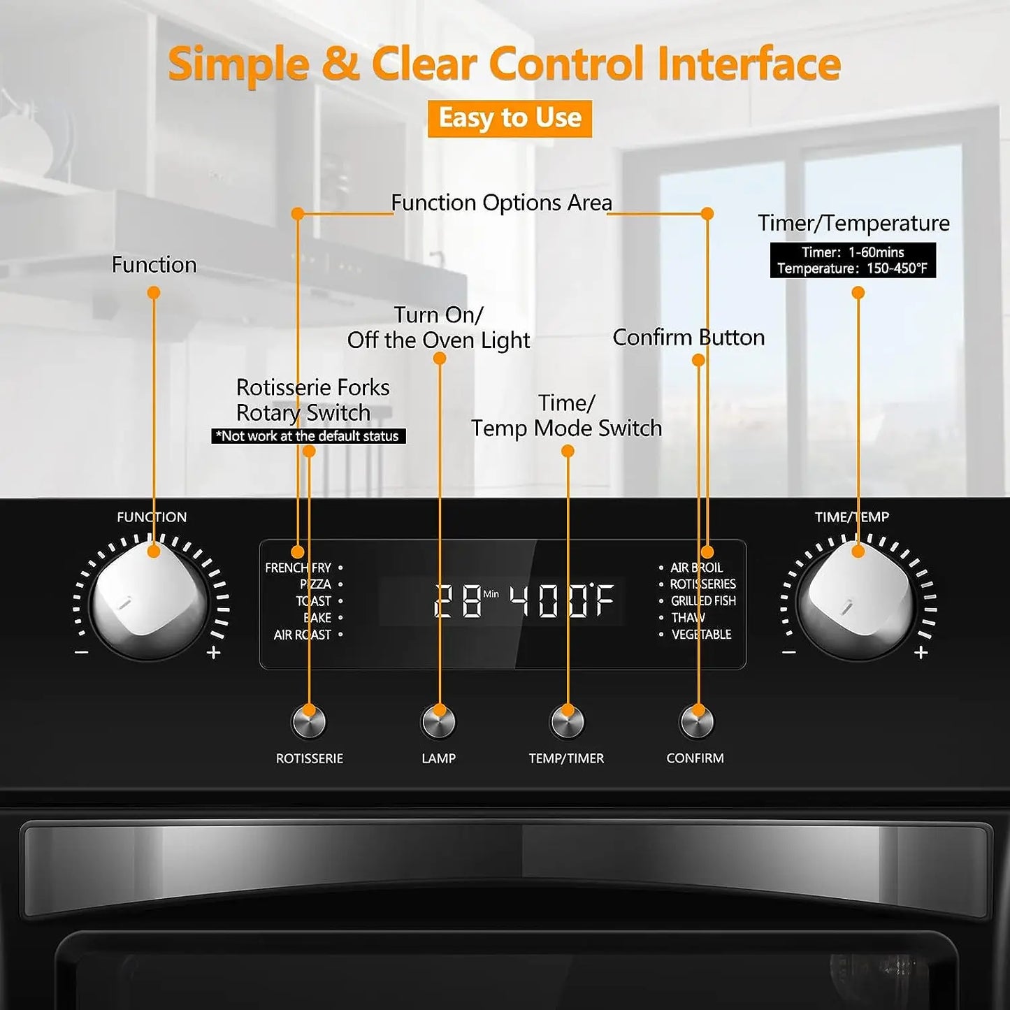 CUSIMAX Portable10-in-1 Convection Oven 24QT Air Fryer Combo, Countertop Air Fryer Toaster Oven with Rotisserie & Dehydrator