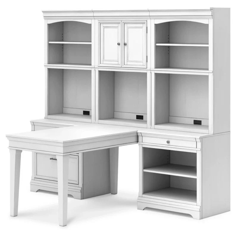 Whitewash Traditional Bookcase  home office desk, drawer base, bookcase base, door hutch and 2 bookcase