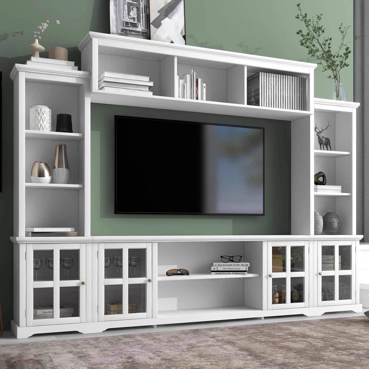 Entertainment Wall Unit with Bridge, Multifunctional TV Stand for TVs Up to 70",TV Console Table