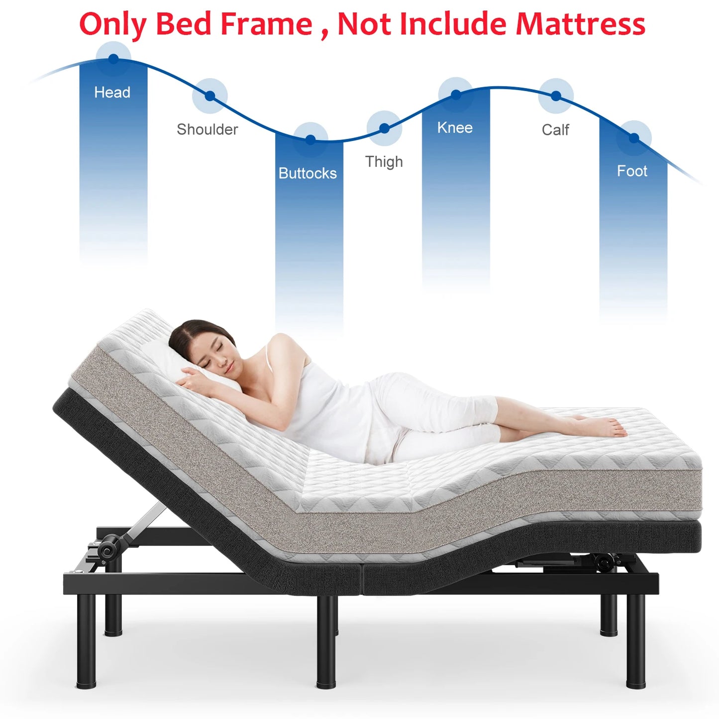 TXL Queen King Size Adjustable Bed Base Frame for Stress Management with Massage, Remote Control