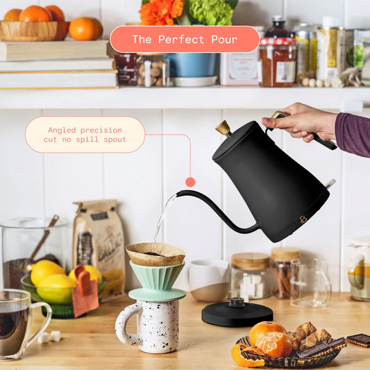 Beautiful 1.0L Electric Gooseneck Kettle, Black Sesame by Drew Barrymore