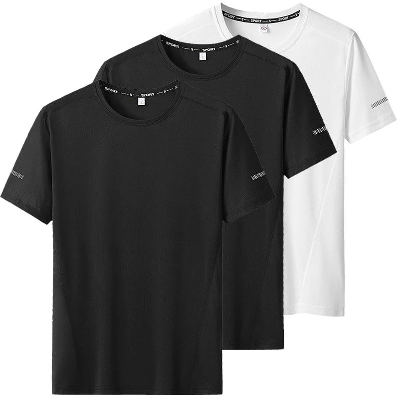 3pcs Summer Sport T-shirt for Men Plus Size 6XL/7XL Quick Dry Tees Oversized Round Neck Short Sleeve Fitness Running T-shirt