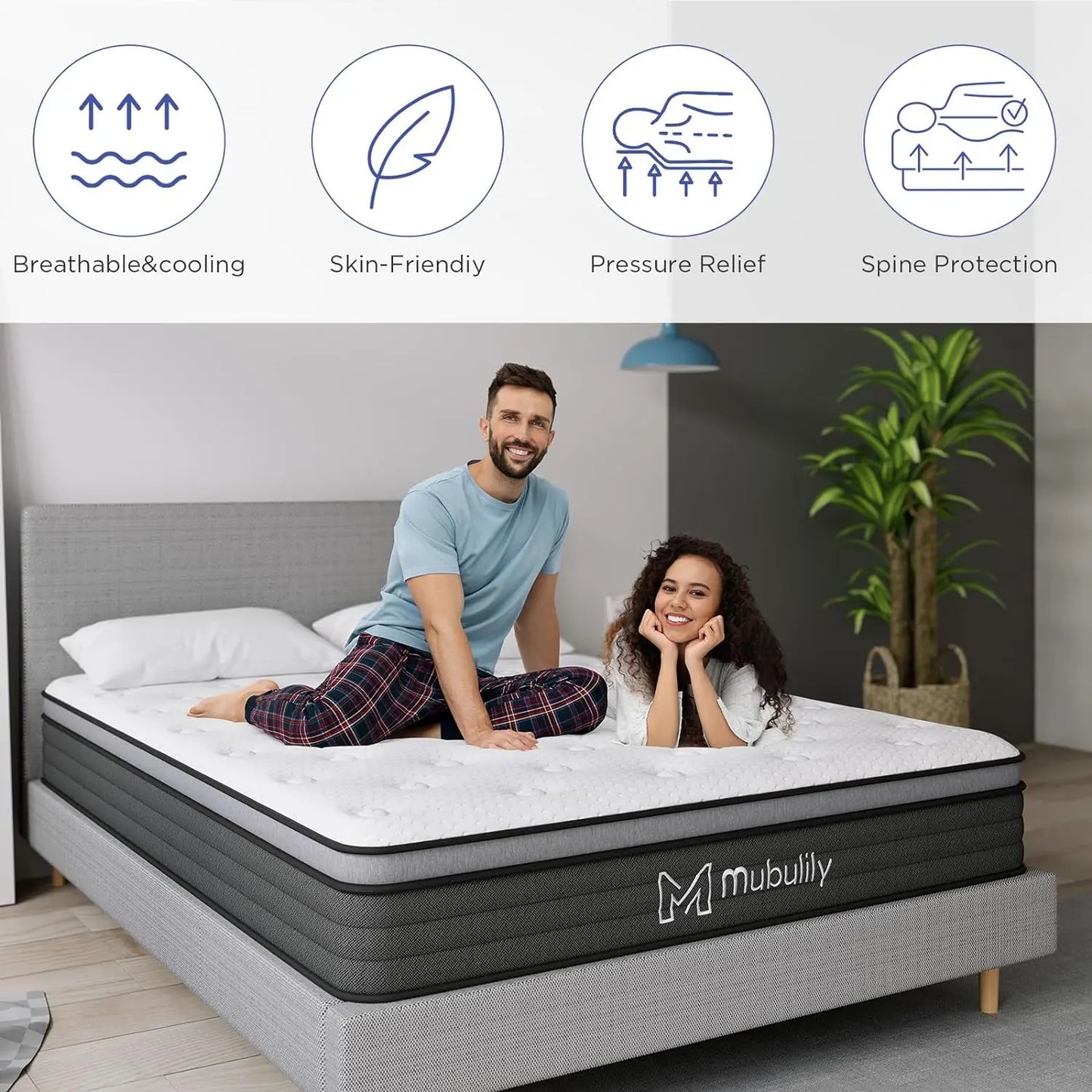 Queen Mattress,12 Inch Hybrid Mattress in a Box with Gel Memory Foam, Individually Wrapped Pocket Coils Innerspring Matt