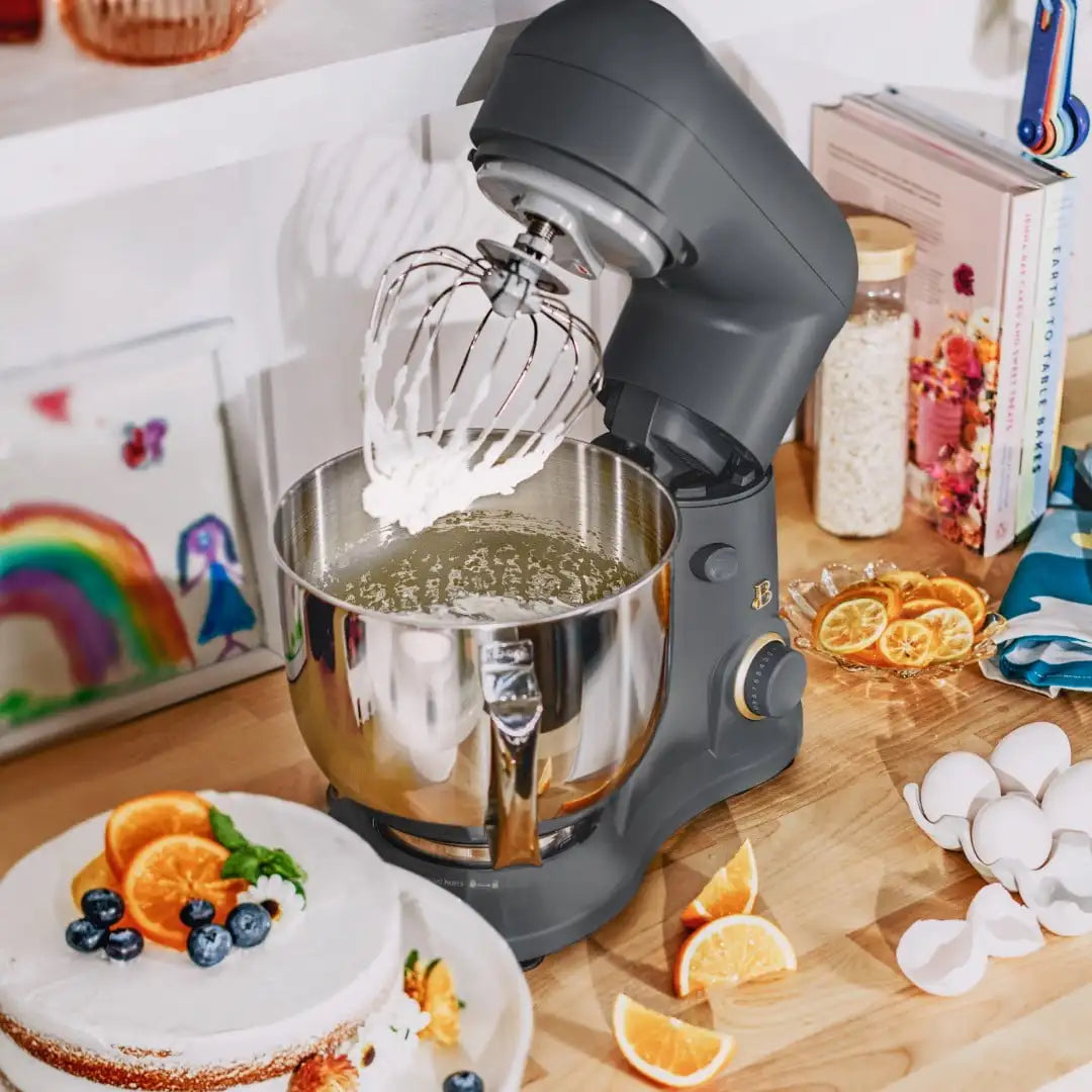 Beautiful 5.3 qt Stand Mixer, Lightweight & Powerful with Tilt-Head, Oyster Grey by Drew Barrymore