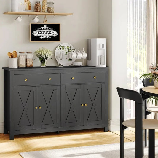 Sideboard Buffet Cabinet with Storage, 55" Large Kitchen Storage Cabinet with 2 Drawers and 4 Doors, Wood Coffee Bar Cabinet