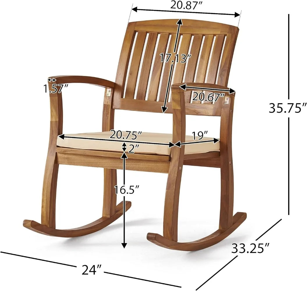 Selma Acacia Rocking Chairs with Cushions, 2-Pcs Set, Teak Finish ACACIA WOOD