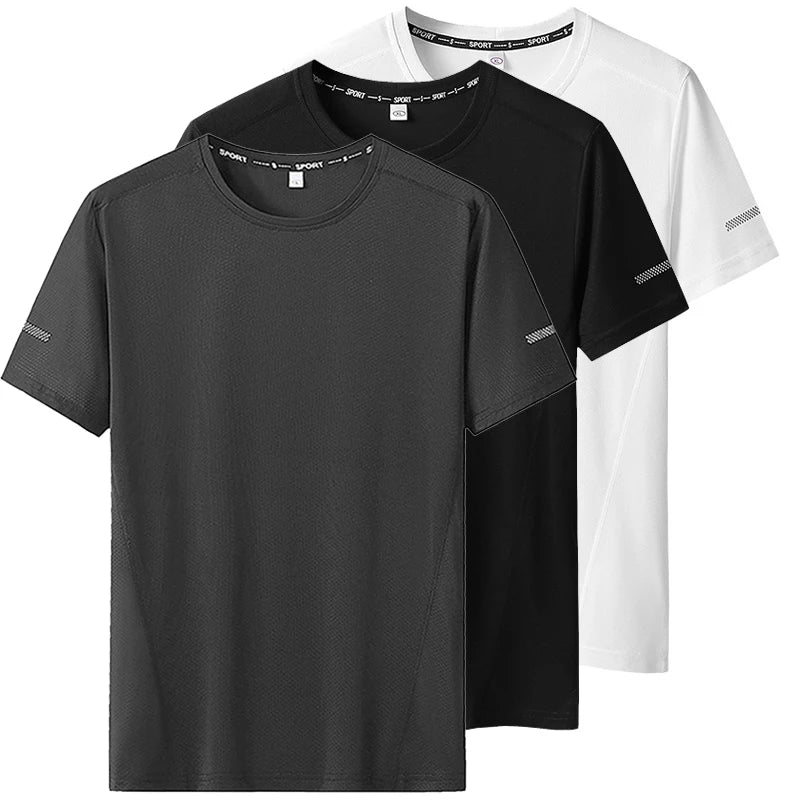 3pcs Summer Sport T-shirt for Men Plus Size 6XL/7XL Quick Dry Tees Oversized Round Neck Short Sleeve Fitness Running T-shirt