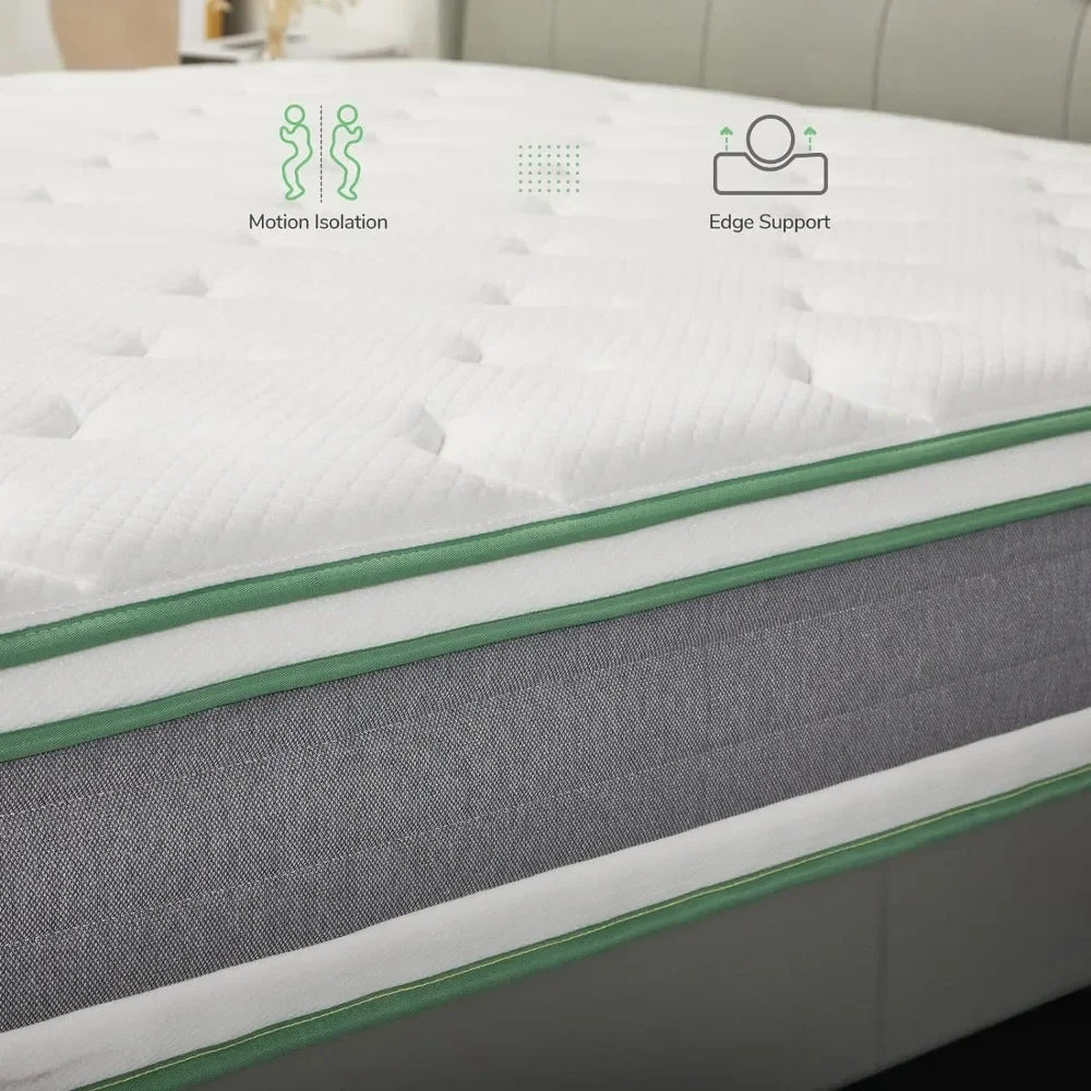 12" Queen Mattress Box, Built-in Spring Mattress, Gel Memory Foam, Medium Firmness Mattress with Pillows