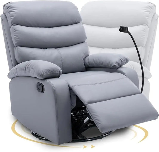 Swivel Rocker Recliner Chair, Manual Rocking Recliner Chair with Tech Cloth, Overstuffed Single Sofa, Recliner Chair for