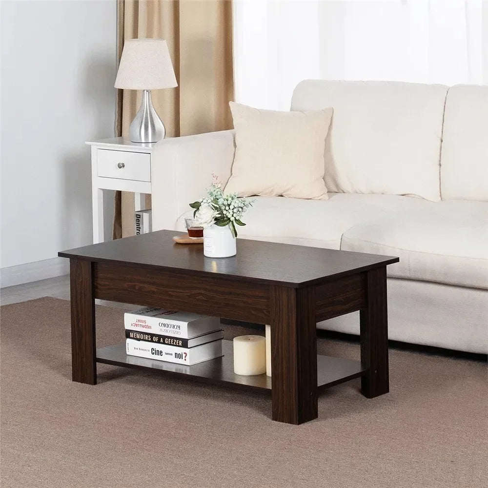 Easyfashion Modern 38.6" Rectangle Wooden Lift Top Coffee Table with Lower Shelf, Multiple Colors and Sizes 38.6" Wide