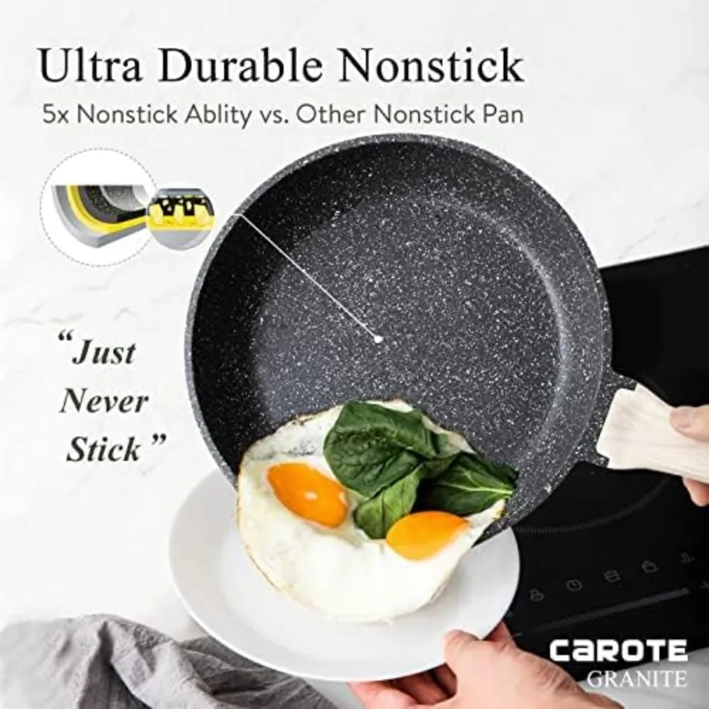 Carote Nonstick Granite Cookware Sets 10 Pcs Stone Cookware Set,non stick frying pan set, pots and pans set