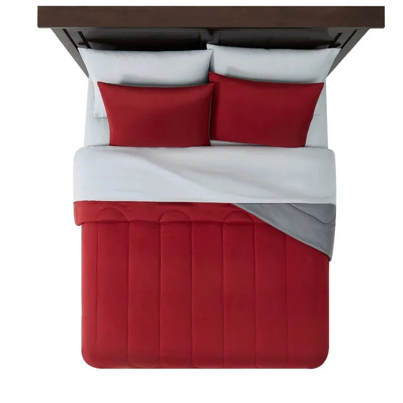 7-Piece Red Solid Bed in a Bag, Queen