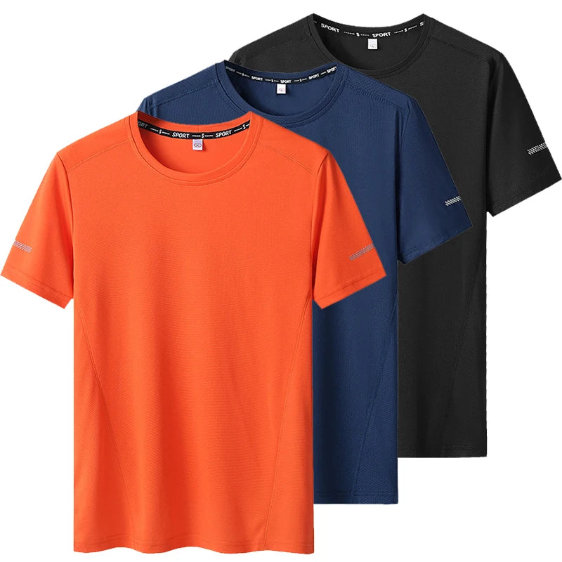 3pcs Summer Sport T-shirt for Men Plus Size 6XL/7XL Quick Dry Tees Oversized Round Neck Short Sleeve Fitness Running T-shirt