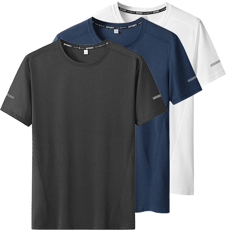 3pcs Summer Sport T-shirt for Men Plus Size 6XL/7XL Quick Dry Tees Oversized Round Neck Short Sleeve Fitness Running T-shirt