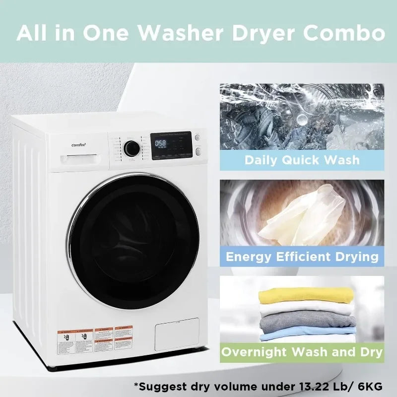 Washer and Dryer Combo Steam Care, Overnight Drying, Shock-Free Front Load Fully Automatic Machine