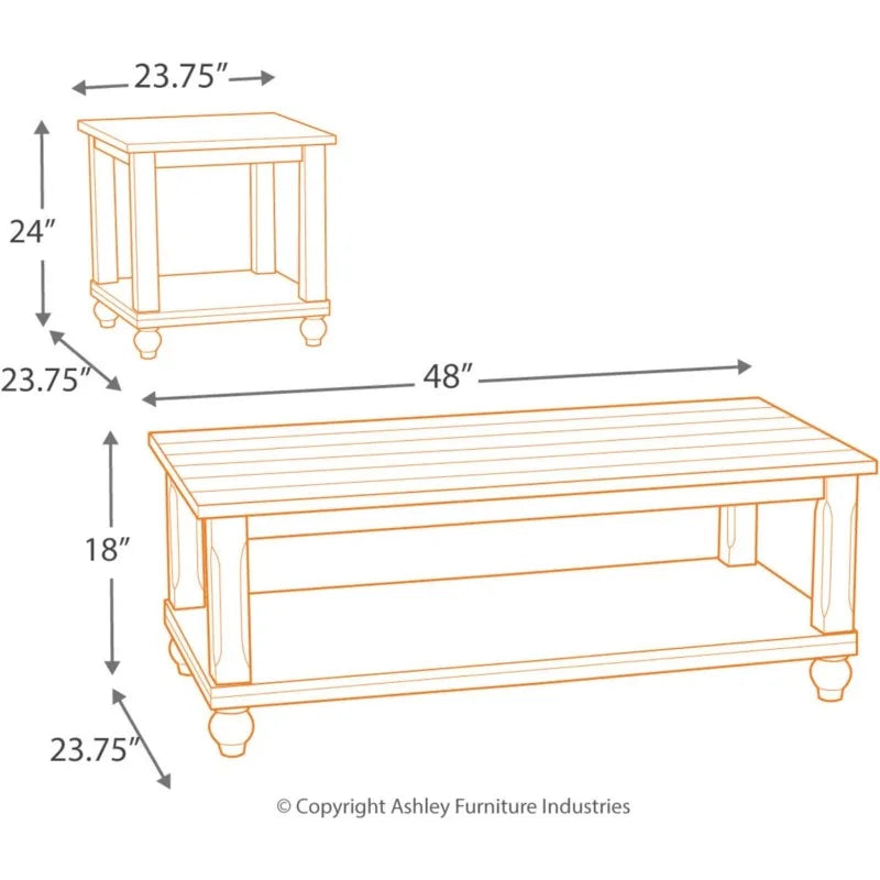 Design by Ashley Cloudhurst Farmhouse 3-Piece Table Set,Includes 1 Coffee Table and 2 End Tables with Lower Storage Shelf, White