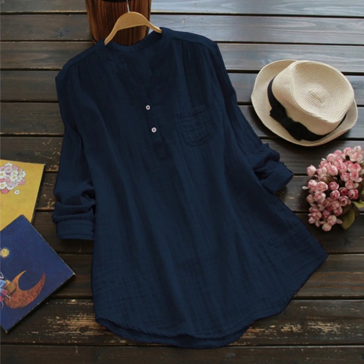 Women Long Sleeve Cotton Linen Blouse 2024 Summer Plus Size Oversized Boho Vintage Shirts Top Lady V-neck Casual Loose Blusas