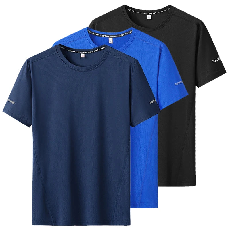 3pcs Summer Sport T-shirt for Men Plus Size 6XL/7XL Quick Dry Tees Oversized Round Neck Short Sleeve Fitness Running T-shirt