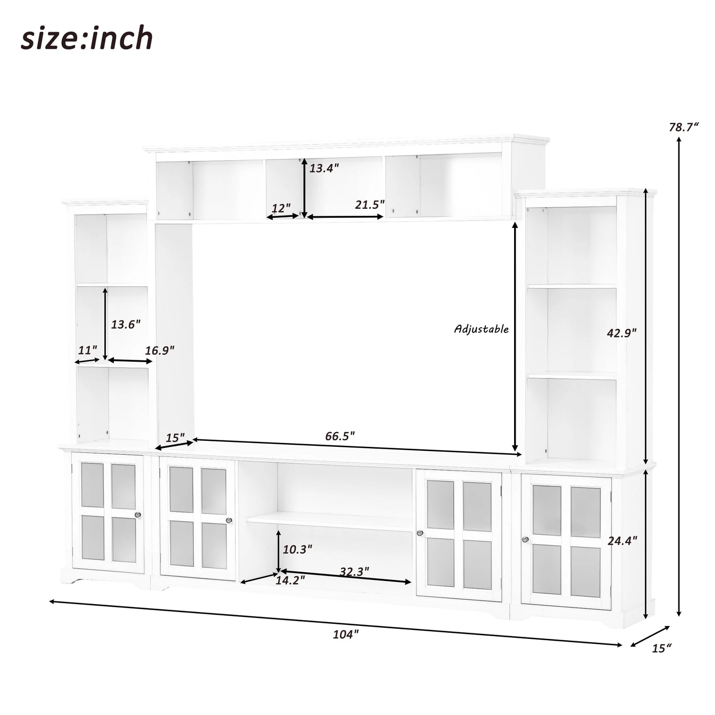 Entertainment Wall Unit with Bridge, Multifunctional TV Stand for TVs Up to 70",TV Console Table