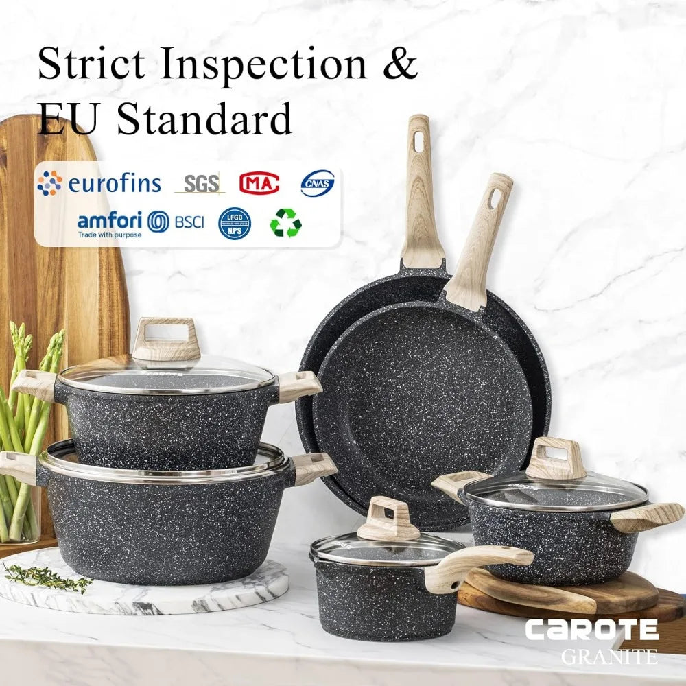 Carote Nonstick Granite Cookware Sets 10 Pcs Stone Cookware Set,non stick frying pan set, pots and pans set