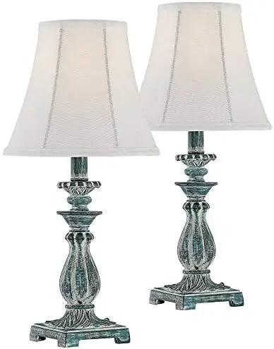 Cali Traditional Vintage Accent Table Lamps 19" High Set of 2 Antique Beige Off-White  Shade Candlestick for Living Room Bed Mus