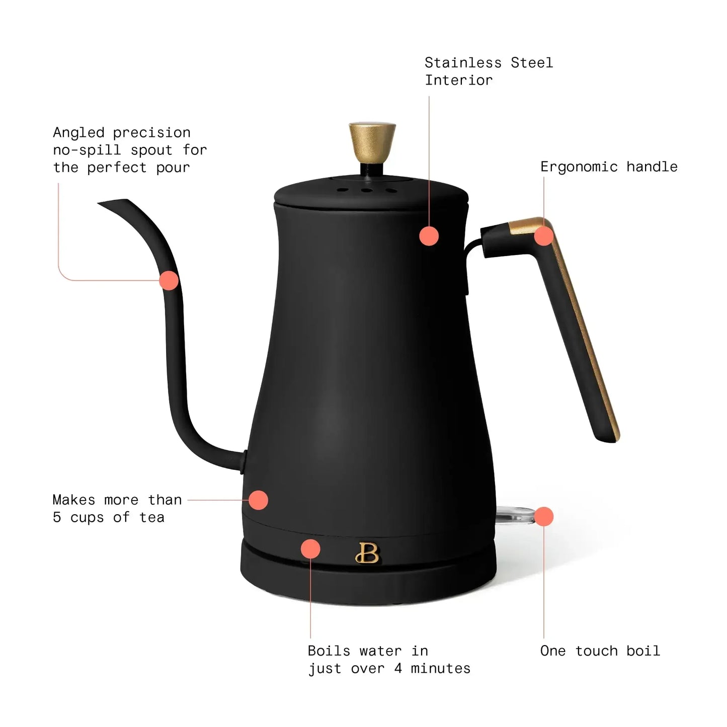 Beautiful 1.0L Electric Gooseneck Kettle, Black Sesame by Drew Barrymore