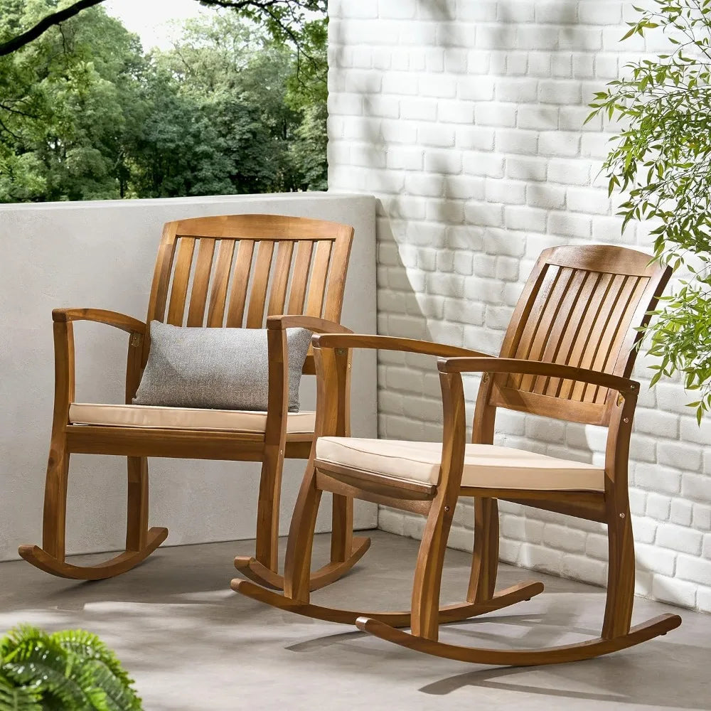 Selma Acacia Rocking Chairs with Cushions, 2-Pcs Set, Teak Finish ACACIA WOOD