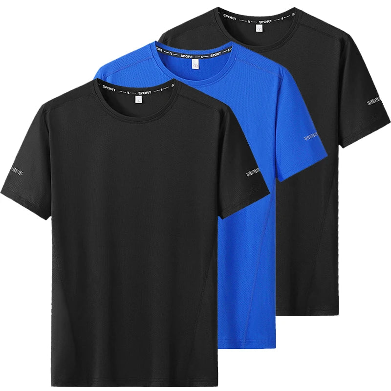 3pcs Summer Sport T-shirt for Men Plus Size 6XL/7XL Quick Dry Tees Oversized Round Neck Short Sleeve Fitness Running T-shirt