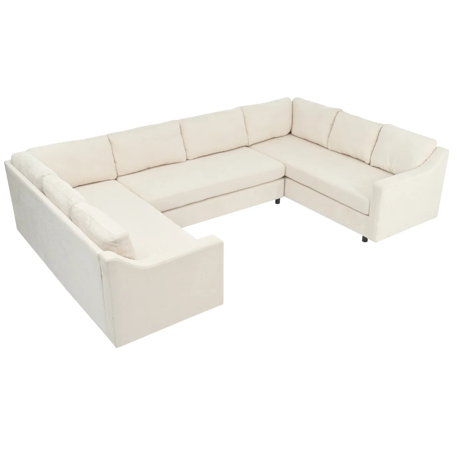 3 Pieces Upholstered U-Shaped Large Sectional Sofa with Thick Seat and Back cushions