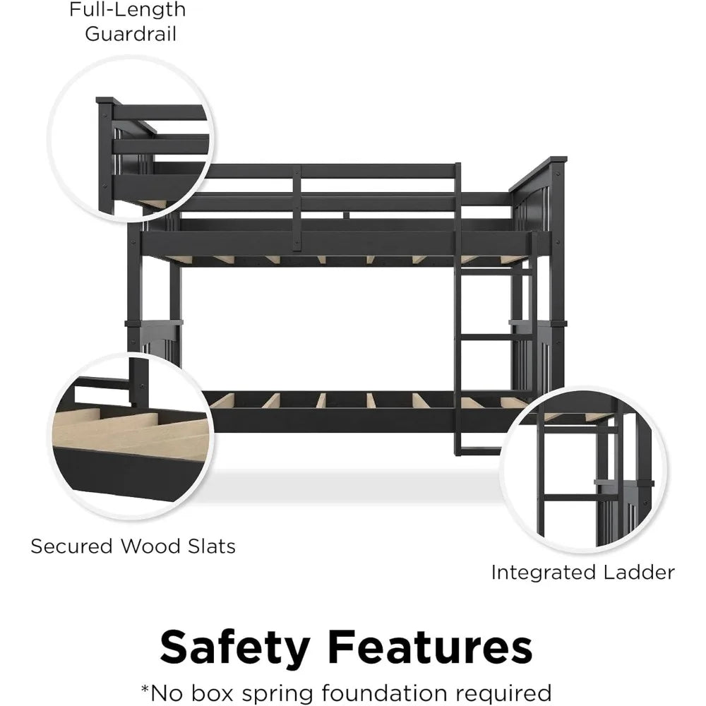 Dylan Twin Over Twin Wood Bunk Bed for Kids, Black