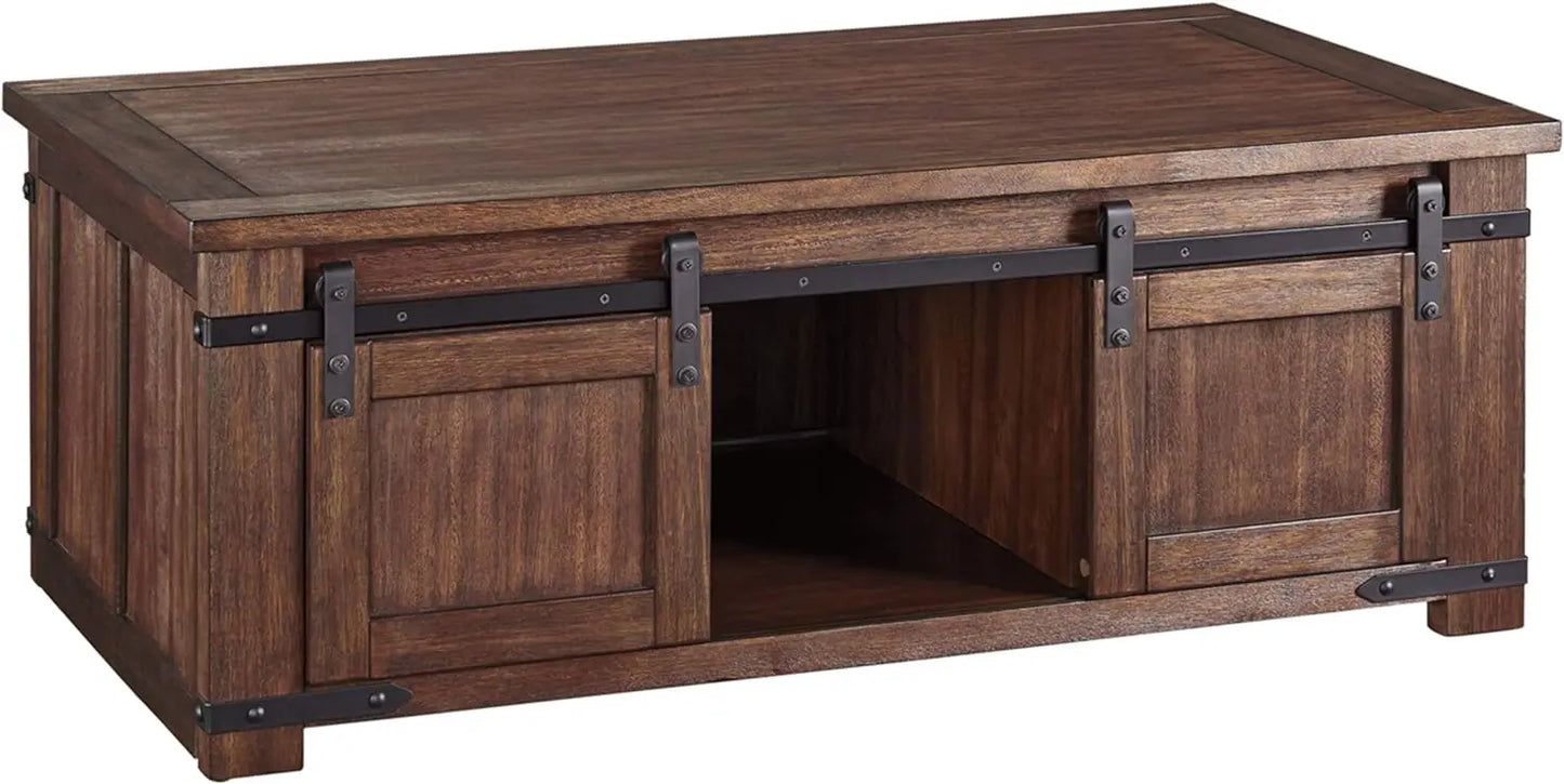 Signature Design by Ashley Budmore Farmhouse Coffee Table with Sliding Barn Doors, Brown