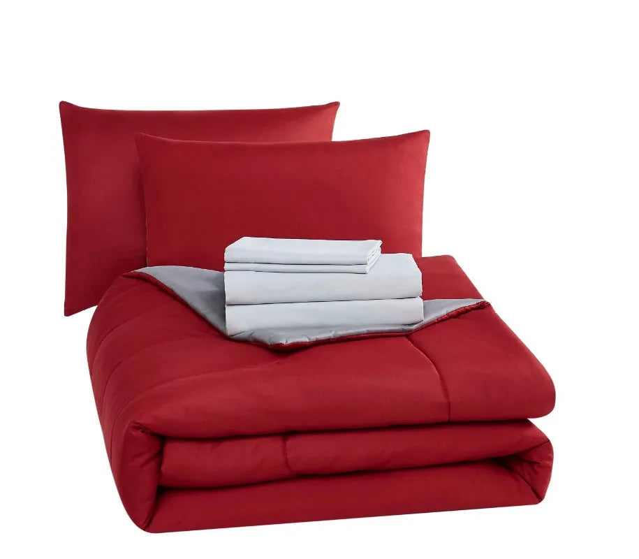 7-Piece Red Solid Bed in a Bag, Queen