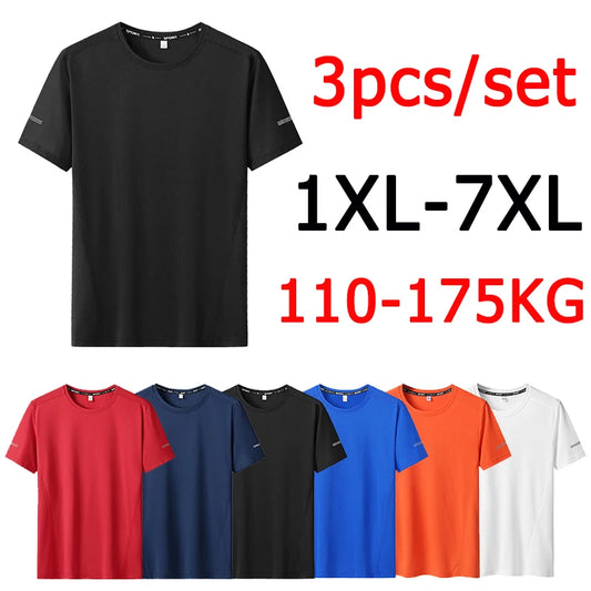 3pcs Summer Sport T-shirt for Men Plus Size 6XL/7XL Quick Dry Tees Oversized Round Neck Short Sleeve Fitness Running T-shirt