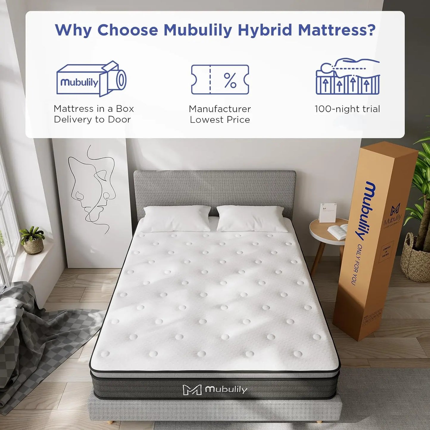 Queen Mattress,12 Inch Hybrid Mattress in a Box with Gel Memory Foam, Individually Wrapped Pocket Coils Innerspring Matt